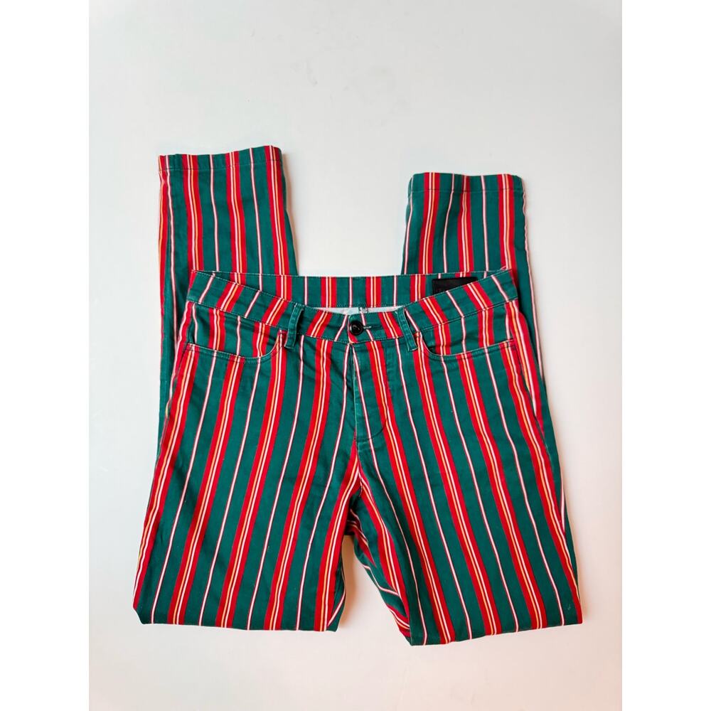 ASOS Red Green Pinstripe Regular Fit Cotton Mid Rise Pants Medium W29